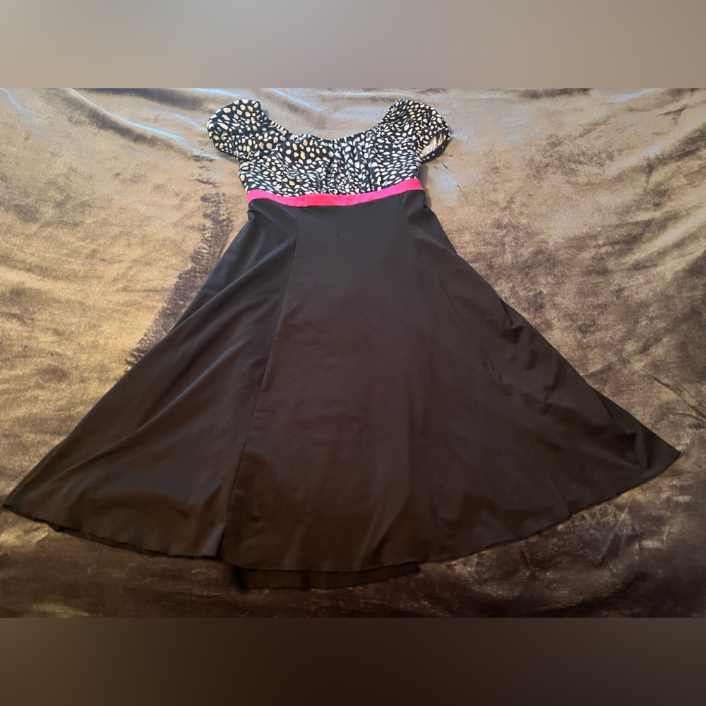George Black White Pink Animal Print Midi Short Sleeve Dress Size 16 Junior
